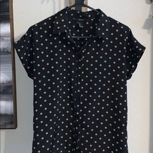 Forever21 Black and Tan polka dot blouse